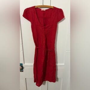 Women’s Red Midi Dress with Tie Waist